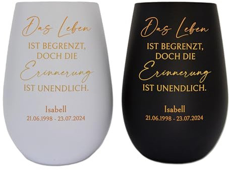 FEENSTAUB Windlicht Trauer, Trauerlicht personalisiert, Andenken an Verstorbene, Erinnerungslicht mit Spruch und Namen graviert, Memoriam Gedenklicht für Verstorbene, Kerzenglas mit Gravur, Erinnerung