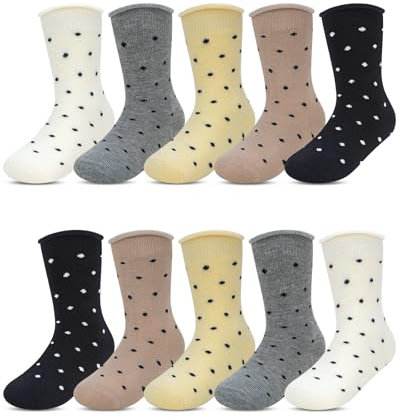 Kyopp 10 Paar Socken Kinder Mädchen 29-32 Funny Socken Retro Klassisch Polka-Pünktche Socken mit motiv Crew Socks
