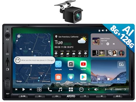 ATOTOZONE 7 Button Android In-Dash Navigation, 8G+128G Double Din Car Stereo, ChatGPT AI Assistant, 4G LTE, Wireless Carplay & Android Auto, Dual Phone Connection&BT, with Backup Cam, X10G2A7E-R2