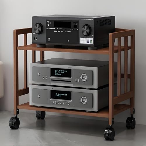 Mobile Stereo Hi Fi Rack Hifi, Rack Stereo Hifi, Av Media Stand a 2/3 Livelli, Mobili Porta Giradischi, Mobile Hifi, Armadietto Rack Audio Alto con Ruote e Supporto Regolabile in Altezza(Brown,Small-6