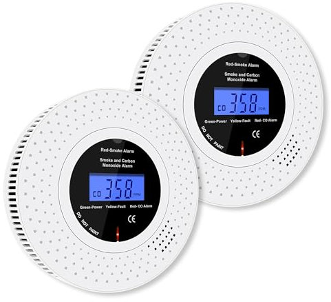 Scondaor Smoke and Carbon Monoxide Detector Combo with LCD Display, 10-year Life Smoke Alarms for Home, Replaceable AA Battery Included, Smoke & CO Alarm Detector with Test/Silence Button (2 Pack)