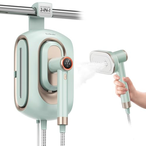 Newbealer 2 en 1 Estación de Vapor y Plancha 1550W, 3 Niveles de Vapor, Tanque Desmontable 1.2L, Calentamiento Rápido en 30s, Apagado Automático, Autolimpieza, Almacenamiento Innovador (Verde)