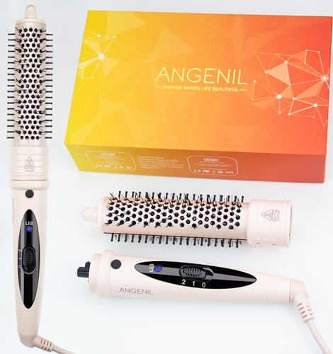ANGENIL Thermobürste, Thermal Brush 32mm Keramik Lockenbürste Elektrisch Hot Brushmit Abnehmbarem Bürstenkopf, 190-210 ℃ Lockenstab Dual-Spannung Wärmebürste für Voluminöses, Locken,Glattes Haar