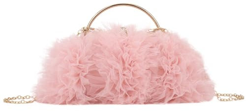 EVEOUT Pochette en Dentelle pour Femme élégant Clutch avec Chaîne Sac à Main de Soirée en Maille pour Mariée Sac bandoulière pour Mariage Fête(Rose)