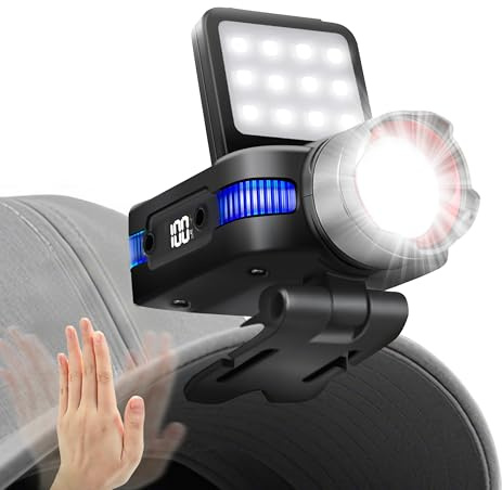 CARPESUN Clip Stirnlampe Led Wiederaufladbar mit Sensor und Elektrische Anzeige, Superhell 5 Modi Kopflampe mit 180° Einstellbar und Zoombarer, IPX4 Wasserdicht Stirnlampe fur Angeln Camping Joggen