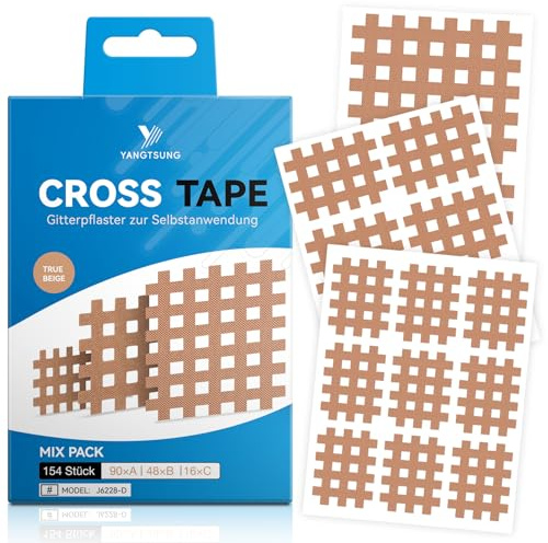 YANGTSUNG Cross Tape Gitterpflaster Mix, 154 Stück, Wasserfest Akupunkturpflaster Gitterpflaster, Starkem Halt Akupressur Pflaster, Gittertape Schmerzpunkte, Vielseitig Einsetzbar