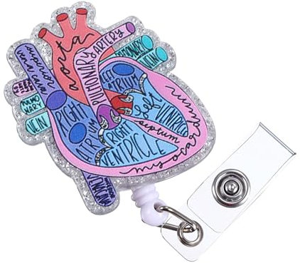 Heart Badge Reel, Cardiac Retractable Holder ID Card Clip, Funny Cute Badge Reel Nursing Cardiac Medical Assistant for Hospital Office, Doctor Student Teacher Nursing Accessories