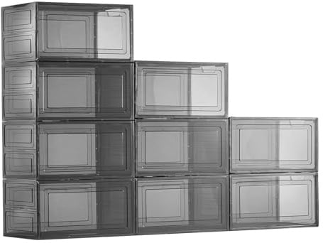 VEVOR Shoe Storage Boxes, 9 Pack Clear Stackable Shoe Boxes Storage Organizers with Magnetic Door, Fit up to US Size 13, Plastic Sneaker Containers for High Heels, Boots, and Hats, Transparent Black