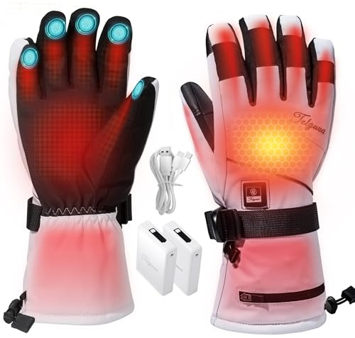 Telguua Gants Chauffants pour Femme et Homme,Touchables à l’écran Gant Chauffants avec Batterie Rechargeable 7.4V 5500mAh Chauffage Plus Rapide/Stable,3 Températures Réglables, pour Moto,Cyclisme,Ski