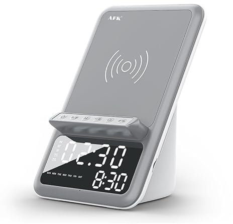 Yieyh BT512 Wireless Charging Bluetooth Speaker Led Alarm Clock With Wireless Charging Dock Stand Fm Radio USB Fast Charger(White)