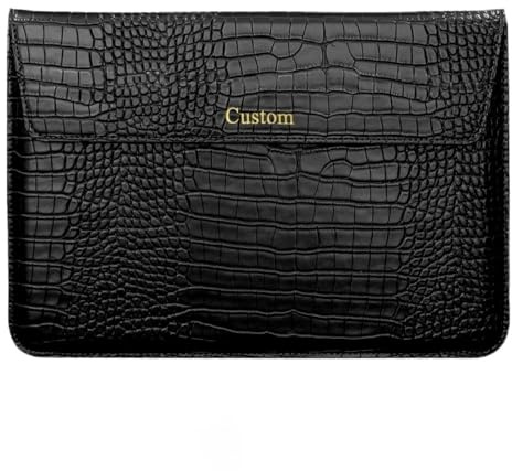 Custom Laptop Case 11-12 inch for MacBook A1534 A1931 A1370 A1465 Personalized Name Initials Embossed Tablet Sleeve for iPad with Stand Crocodile PU Leather Notebook Briefcase Carrying Bag Gift Idea
