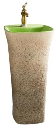 Bagno Freestanding Ceramica Piedistallo Lavandino con Rubinetto e Scarico Unità di Bacino di Un Pezzo per Bacino