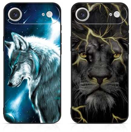 DiaryTown 2 Stück iPhone 17 Pro Max Hülle Tier Muster Motiv Handyhülle für iPhone 17 Pro Max Weich TPU Silikon Schwarz Case Kratzfest Stoßfeste Schutzhülle Ultra Dünn Cover - Wolf & Löwe