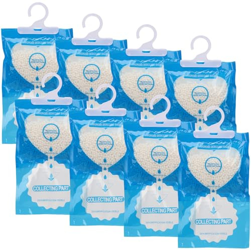 GROOFOO 8er Set Hängende Luftentfeuchter 170g – Entfeuchter Beutel & Feuchtigkeitsabsorber für Kleiderschrank, Schlafzimmer, Keller, Badezimmer – gegen Feuchtigkeit, Schimmel & Gerüche