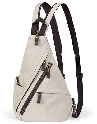 BRASS TACKS Leathercraft Sac à bandoulière vintage en toile et cuir pour homme et femme - Sac à dos de voyage d'extérieur convertible de grande capacité