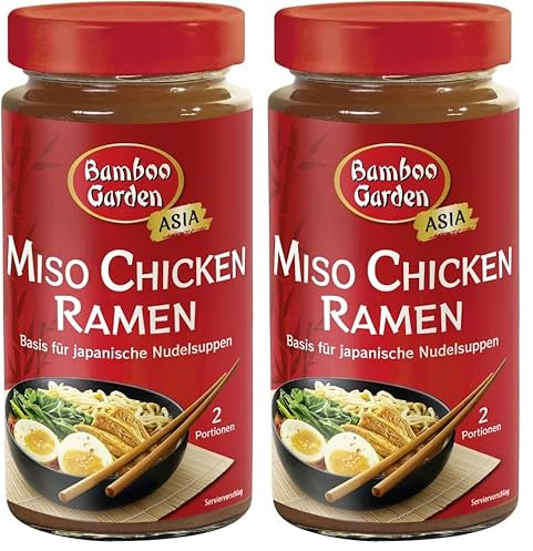 Bamboo Garden - Miso Chicken Ramen Basis| Suppenbasis für japanische Nudelsuppen | Für 2 Portionen | 400 ml im wiederverschließbaren Glas (Packung mit 2)
