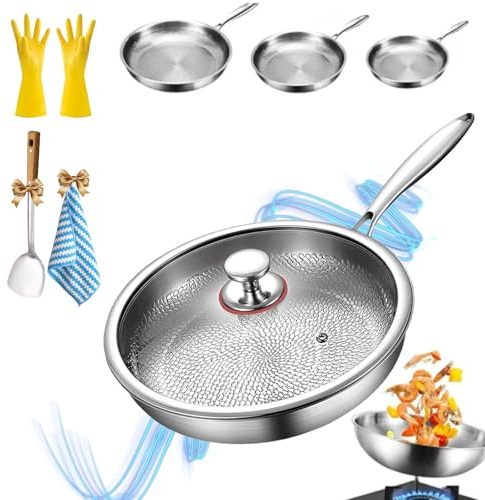 GLSAYZU Tipanexi Sartén de titanio, 2026 Upgrade Titanium Uncoated Pan, 26/28/30 cm, Premium Scratch-Resistant Ultra Durable Non-Stick Frying Pan With Lid for Kitchen Cooking (26 cm)