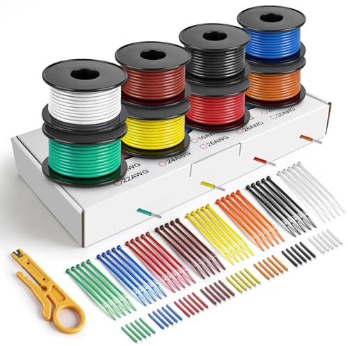 22 AWG 0,3 mm² Silikon Elektrischer Draht, 8 Farben Set je 5 Meter, verzinntes Kupfer Litzendraht Kabel flexibel für DIY, RC, Haushaltsgeräte Messgeräte usw