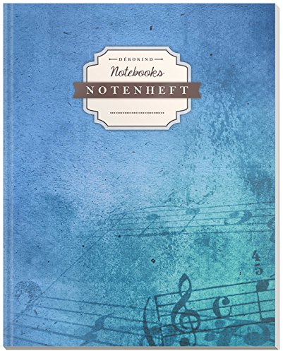 DÉKOKIND Notenheft | DIN A4, 64 Seiten, 12 Notensysteme pro Seite, Inhaltsverzeichnis, Vintage Softcover | Dickes Notenbuch | Motiv: Vintage Blue