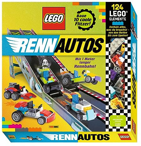 LEGO® Rennautos: Geschenkbox mit Buch (64 Seiten) und 124 LEGO® Elemente (10 Automodelle) + stabile Rennstrecke