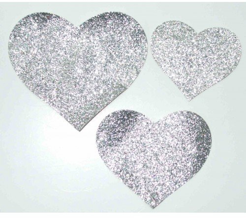 Fabric Glitter 3 Heart Iron-on Silver Hotfix Dance Costume T-Shirt Dress Transfer Patch