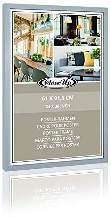 Close Up Holzdekor Bilderrahmen, Posterrahmen | Silber | Frame | für Großformatige Maxi Poster, Acrylglas, MDF | 61 x 91,5 cm