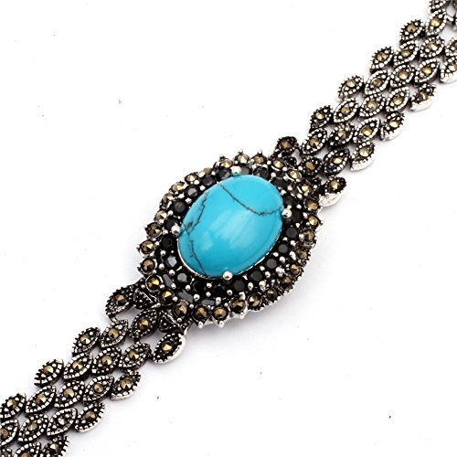 SHG Store Modeschmuck-Verbindungs-Armband Oval Stein Perlen Tibetan Silber Markasit 7 