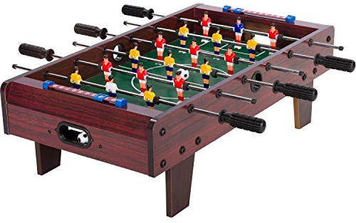 GAMES PLANET Mini Kicker Tischfußball „Chelsea“, Maße: 70x37x25 cm, Gewicht: 4 kg, 6 Spielstangen, Kleiner Kinder Tischkicker inkl. 2 Bälle, Holzdekor dunkel