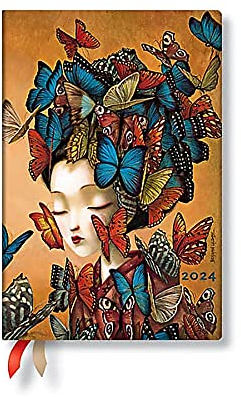 Paperblanks Flexi 12-Monatskalender 2024 Madame Butterfly, Horizontal - Mini (140 x 95), Englisch (Feiertage International)