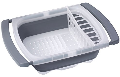 PrepWorks Collapsible Dish Drainer - Space-Saving, Expandable Dish Rack for Drying Plates, Cups, and Kitchen Utensils, Extends from 16.5 to 26.75 to Fit Over Most Sinks