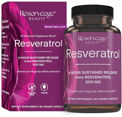 Reserveage Beauty, Resveratrol 500 mg, Antioxidant Supplement for Heart and Cellular Health, Supports Healthy Aging and Immune System, Paleo, Keto, 60 Capsules