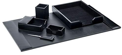 Dacasso Schreibtisch-Set aus Lederfaserstoff, luxuriöse Schreibtischunterlage und Schreibtisch-Organisations-Essentials (Schwarz, 6-teilig)