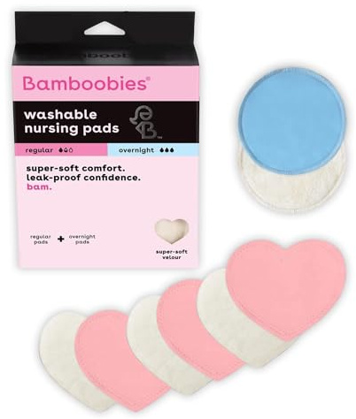 Bamboobies Nursing Pads for Breastfeeding, 6 Ultra Thin and 2 Overnight