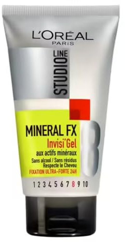 L’ORÉAL PARIS - Gel Coiffant Fixation Ultra-Forte - Enrichi aux Actifs Minéraux - Tenue 24h Sans Résidus - Tous Types de Cheveux - Studio Line Mineral Fx - 150 ml