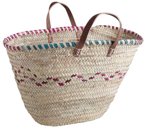 AUBRY GASPARD - Panier Cabas en Palmier Naturel à Poignées en Cuir Renforcé - Rangement Décoratif Robuste - Couleur Naturelle - GRAND CABAS