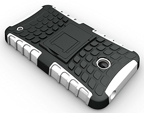 London Gadget Store For Apple iPhone 4 / 4S Shock Proof Dual Layer Hybrid Armour Hard Silicone Skin Case Cover Integrated KickStand with MINI Stylus Pen and Screen Protector - White