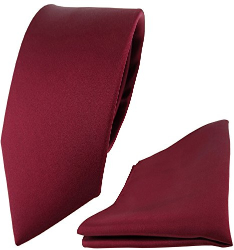 TigerTie schmale Satin Seidenkrawatte + Seideneinstecktuch in verschiedenen Farben