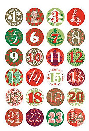 RICO DESIGN GmbH & Co. KG Adventskalender Buttons - 25mm 24 Stück Grün/Rot