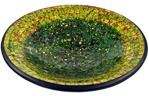 GURU SHOP Runde Mosaikschale, Untersetzer, Dekoschale, Handgearbeitete Keramik & Glas Obst Schale - Design 9, Grün, Größe: Mittel (Ø 37 Cm), Wohnaccessoires für Balkon, Garten