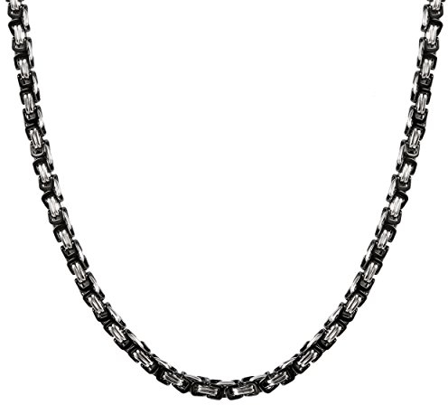JewelryWe Schmuck Herren Halskette, 5mm Breite Edelstahl Biker Link Königskette Panzerkette Kette, Schwarz Silber, Länge 24 Zoll