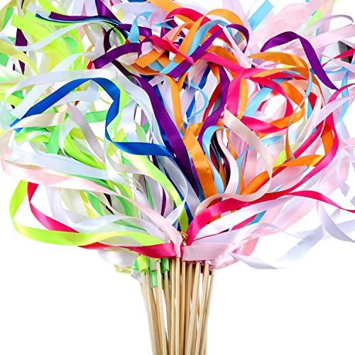Boao 40 Pcs Ribbon Stick with Bells Finger Ribbons, Multicolor