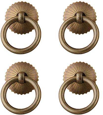 Tiazza Lot de 4 petits anneaux de traction en laiton antique de style chinois pour armoires de cuisine, armoire, tiroir, meubles de style rétro (bronze antique)