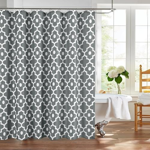 Biscaynebay Rideaux de douche en tissu texturé - 183 x 183 cm - Gris foncé - Imprimé perles marocaines - Pour hôtel, spa, salle de bain - Lavable en machine
