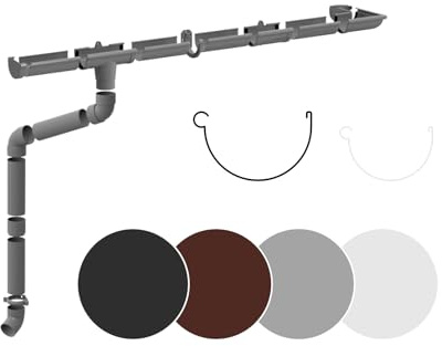 RAINWAY L Regenrinnen Komplettset (1 Dachseite) - PVC-U Kunststoff in 4 Farben, für Dachflächen > 100m² empfohlen (Set für min. 6 Meter, grau) Kunststoffrinne Entwässerung