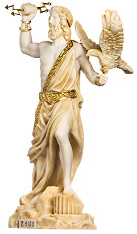 Zeus griechischer Gott Jupiter Thunder Statue Figur Gold Alabaster 34cm