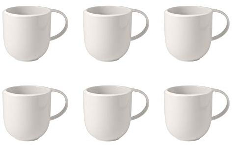 Villeroy & Boch - NewMoon Tasse mit Henkel, 6 Stück, 390 ml, 12,5 x 9 x 9,5 cm, trendige Tasse für Tee und Kaffee, spülmaschinen-, mikrowellengeeignet, weiß