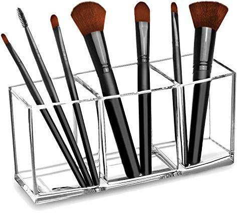 CACASO Transparenter Make-up-Pinsel-Organizer, Premium-Acryl-Make-up-Pinsel-Halter, Organizer, 3 Fächer, Make-up-Pinsel-Präsentationshalter, Kosmetik-Aufbewahrung