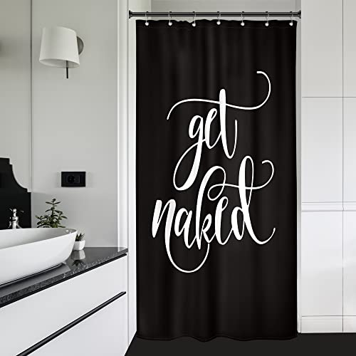 Riyidecor Get Naked Duschvorhang, 91 x 183 cm, schmal und schmal schwarz, sexy dunkler Text, Cool lustig und modern, Polyester, wasserdicht, Badezimmer Dekoration