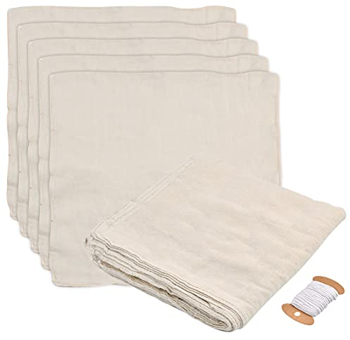 RIVLOP 10Stück Passiertuch Käsetuch Quadratisch Filtertuch, 50 x 50cm Weicher Baumwolle Tuch Seihtuch mit Karte Kochschnur, Leinentuch Küche Dampftuch für Käse Beeren Nussmilch Obstsaft Joghurt Tofu