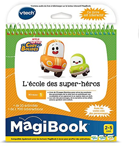 VTech - MagiBook Tut Tut Cory Bolides, Livre Éducatif Enfant Niveau 1 L'École des Super-Héros, Pages Illustrées et Interactives, Cadeau Garçon et Fille de 2 Ans à 5 Ans - Contenu en Français